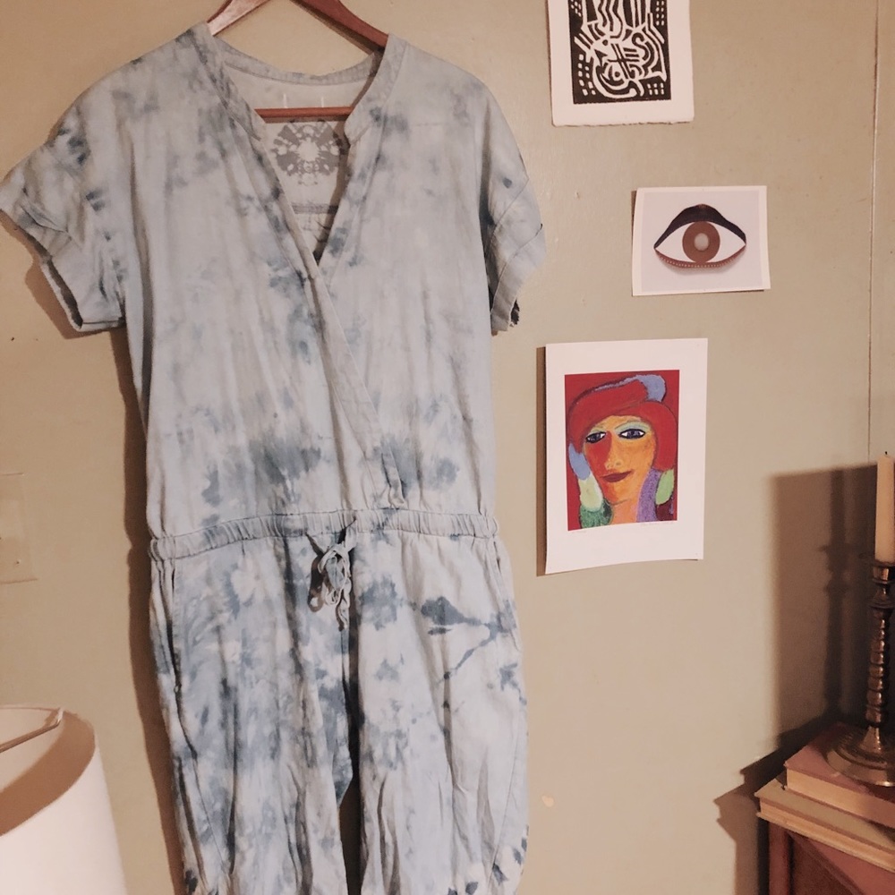 Denim Tie Dye Boiler Suit Jumpsuit